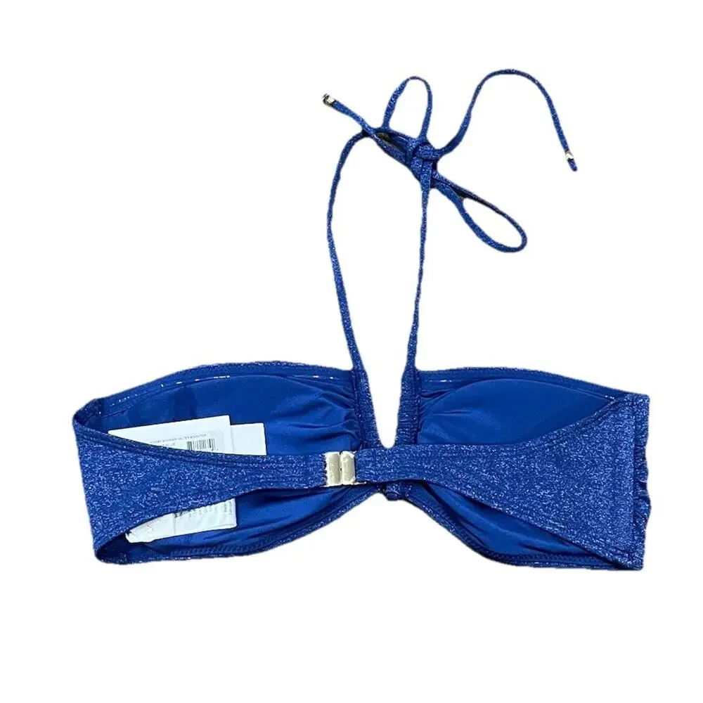 Milly Cabana Blue‎ Shimmer Halter Women's Swimsuit Bikini Top Size Small (P)